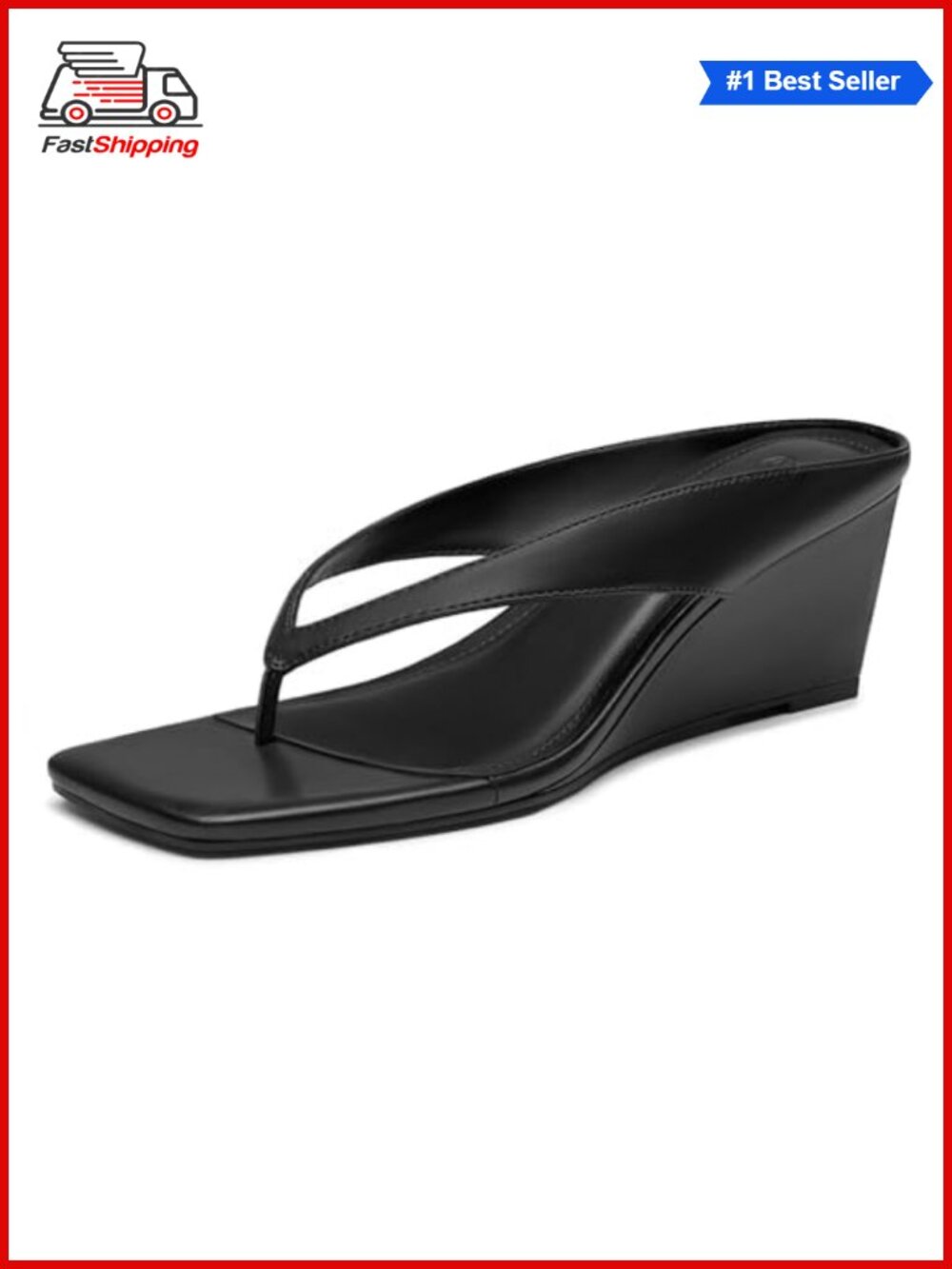 ✨Athlefit Women's Thong Wedge Flip Flops Sandals Square Toe Faux Leather